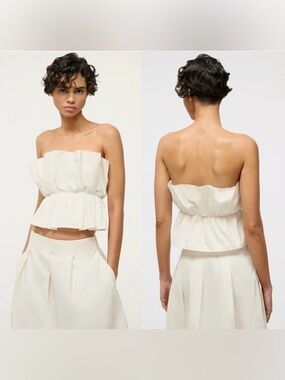 STAUD Strapless Peplum Crop Top - Cream